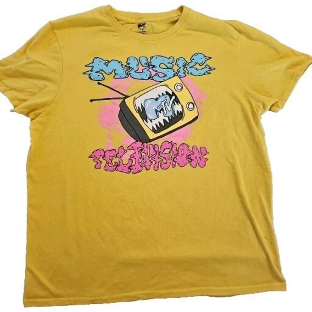 "Mtv" Music Televisio  T-shirt  90s Style Abstract Retro Trippy Print Yellow ...